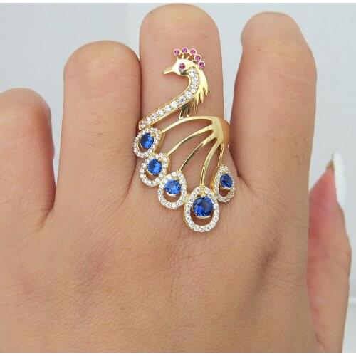 Solid 14K Yellow Gold Natural Blue Sapphire Ruby Moissanite Engagement Ring For Women