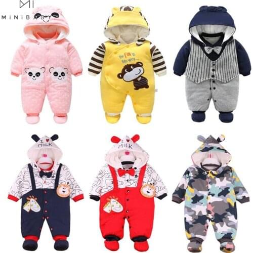0-12M Baby Clothing Winter New Costume Toddler Boys Girls Long Sleeve Cute Thick With Hooded Warm Rompers For Newborn