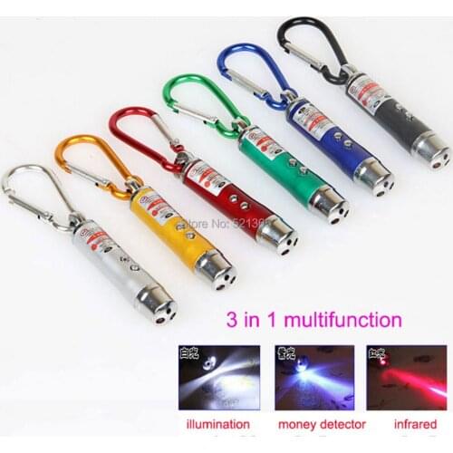 Wholesale 500pcs/lot 3 in 1 multifunction Mini LED FlashLight Torch Flashlight laser pen Emergency Keychain Flash Light