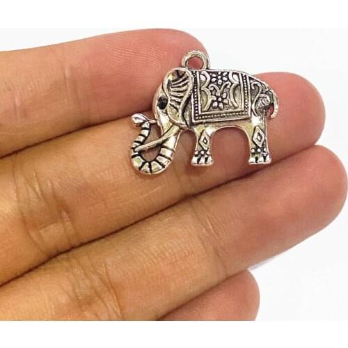 4pcs Charms New Elephant 24x20mm Antique Silver Color Pendant Charms For Jewelry Making DIY Necklace Jewelry Accessories
