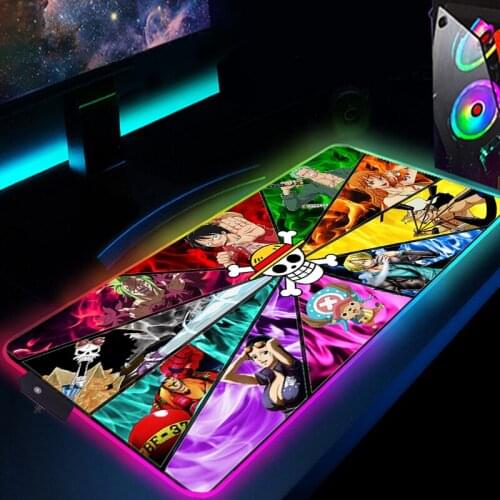 RGB Mouse Pad One Piece Anime Gaming Mousepad Gamer Large LED Black Rubber Mouse Mat PC Keyboard Pad For Computer Laptop Pad LOL