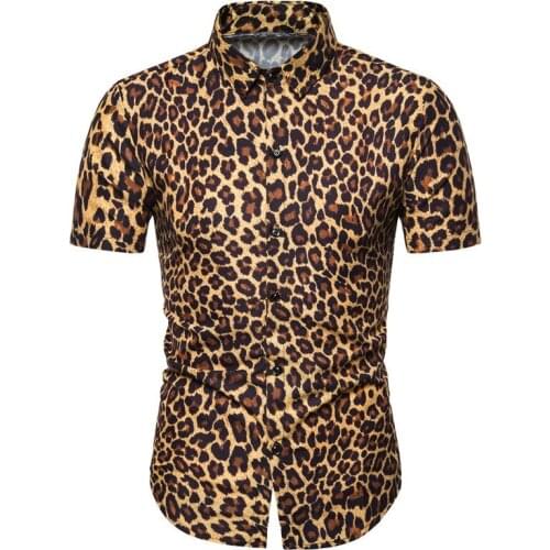 Mens Leopard Printed Shirt Casual Button Down Dress Shirts Men 2020 Brand Short Sleeve Sexy Streetwear Shirt Men Chemise Homme