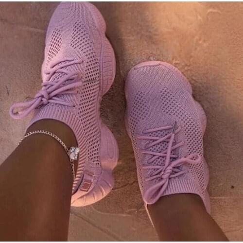 Sonbahar ayakkabı kadın örgü Flats ayakkabı kadın Lace Up nefes rahat kadın ayakkabı konfor şeker renk katı bayanlar artı boyutu