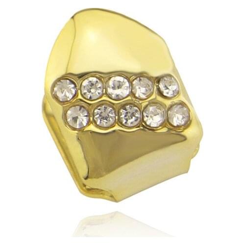 LuReen Hip Hop Crystal Gold Silver Color Teeth Grillz Top Bling Vampire Tooth Caps Single Grills For Men Women Body Jewelry