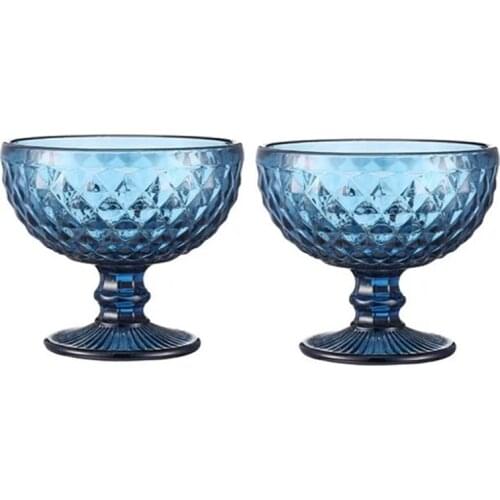 2 pcs / lot Salad Glass Bowl Russian Retro Relief Salad Ice Cream Shake Goblet 300ml Cup Banquet Wedding Party Household Items