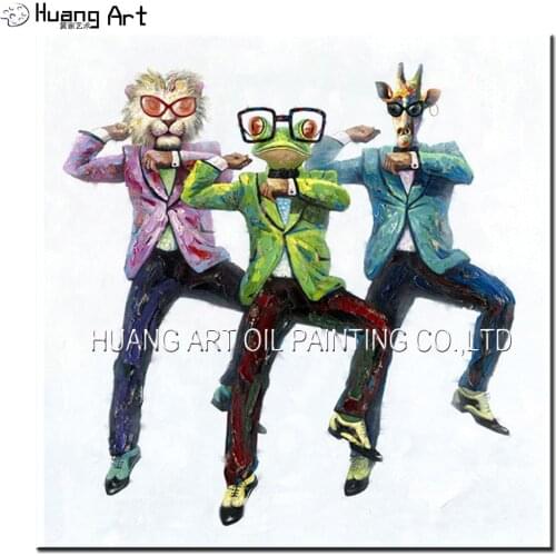 Gangnam style fun dancing 3 persons abstract animal head human body art work oil painting by hand painted decoration for home