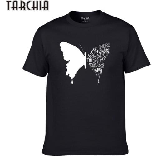TARCHIA 2021 Butterfly Silhouette Cotton Slim Fit T Shirt Homme Sleeve Top Spring Print Men Tees Tops Casual T Shirt Men New