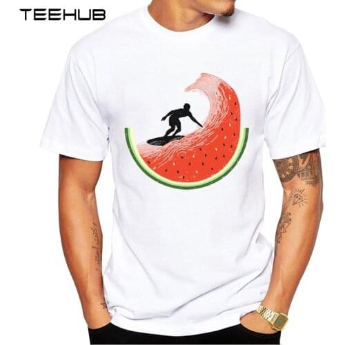 TEEHUB Mens New Fashion Summer Watermelon Waves Design Short Sleeve T-Shirt Cool Printed Tops Hipster Tee Shirts