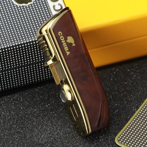 Windproof Metal Cigar Lighter Portable Butane Torch Cohiba Lighter Gas Stripe Shape Smoking Tool No Gift Box 1 PC Ship Randomly