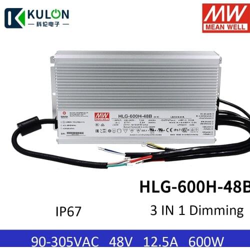 Meanwell IP67 Waterproof Metal Led Driver HLG-600H-48B 600w 48v 12.5A Constant Voltage and Current Pfc Dimmable Power Supply