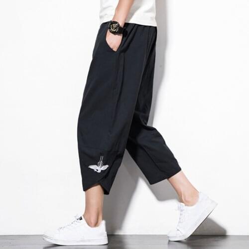 Japanese Style Harajuku Plus Size Men Trousers Crane Samurai Costume Loose Japan Fashion Capris Women Bloom Pants Haori Asian