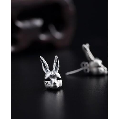 VLA 925 Silver Retro Personality Rogue Rabbit Earrings Unisex Creative Fashion Rabbit Boss Earrings Mens and Womens Jewelry