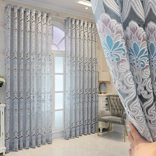 Jacquard Floral Sheer Curtains for Living Room Coffee Grey Coffee Simple Pastoral Parlor Villa Sliding Door Drapes