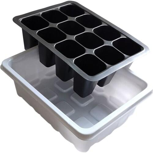 10Pcs Plastic Nursery Pots 12 Cells Seedling Tray Planting Seed Tray Kit Plant Germination Box with Dome and Base Plant Grow Box