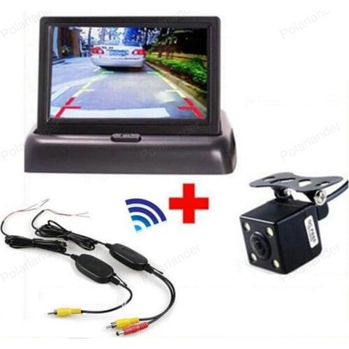 DC 12V Wireless Foldable Car Monitor Video player With 4 LED night vision Rear View Camera + transmitter receiver Kit