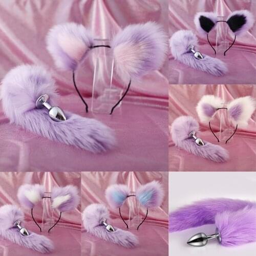 2pcs Sexy Fox Metal Butt Plug Tail With Hairpin Kit Tail For Adult Couple Cosplay
