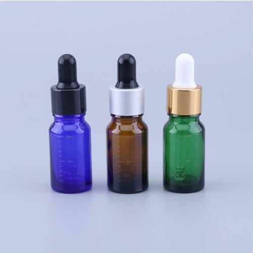 200pcs/lot Empty 10ML Scale Glass Serum Dropper Bottle 10cc Amber Blue Green Essential Oil Bottles With Scale On The Bottle