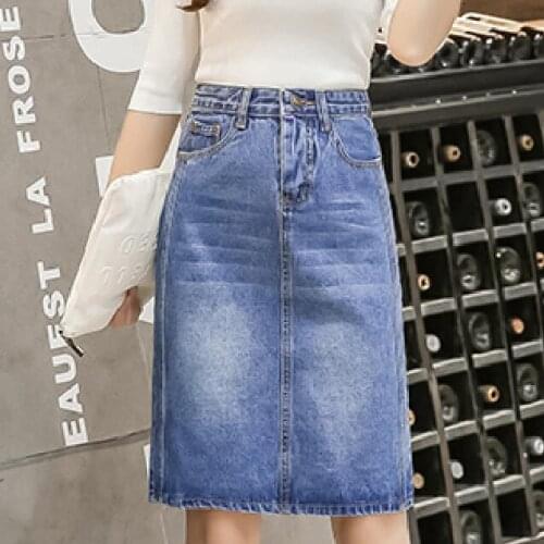 2019Women Summer Skirts Saias Plus Size Casual Jeans Skirt Ladies Denim Pencil Skirts S-4XL