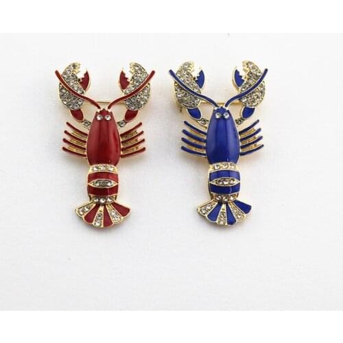 2020 free shipping New fashion retro style Enamel red and blue crayfish simple personality versatile coat cardigan brooch