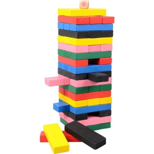 54pcs Wooden Building Blocks Tower Stacking Game Color Recognition Imagination Development Educational Toys for Children Kids