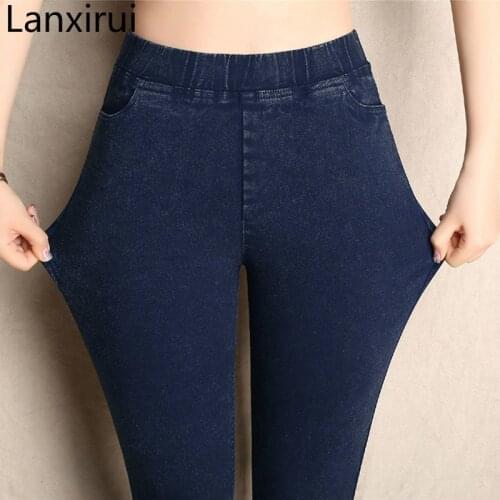 Big Yards Spring Autumn Lmitation Jeans Pants Women Elastic Waist Trousers Ladies Vintage Pencil Slim Skinny Jeans 3 Color