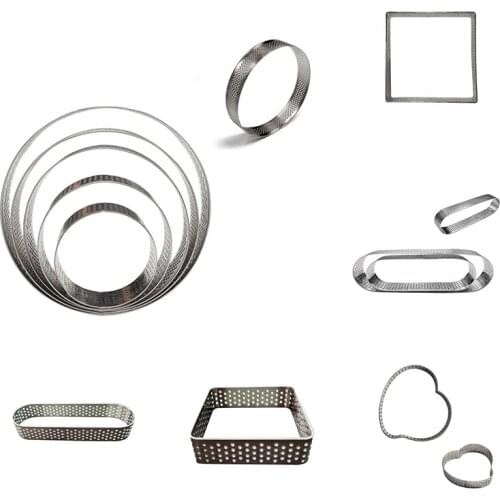 1PC Kitchen Baking Mould Circular Square Tart Ring French Dessert Stainless Steel Perforation Fruit Pie Quiche Cake Mousse Mold