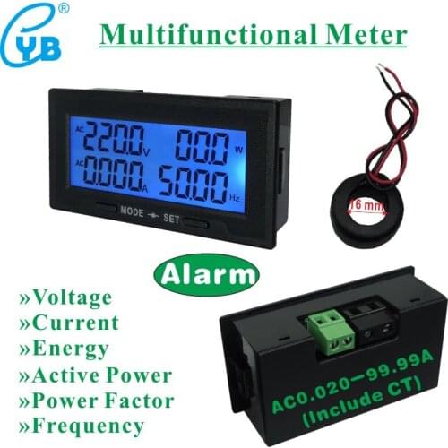 AC 100A LCD Digital Multifunctional Meter Voltage Current Meter AC Power Hz Meter AC 60-300V 130-500V Power Factor Energy Meter
