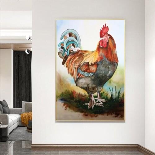 Modern Colorful Cock Canvas Painting Abstract Animal Poster and Prints Cuadros Wall Art Pictures for Living Room Home Decoration