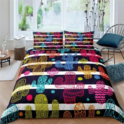 Home Living Luxury Color Cactus Print 2/3Pcs Duvet Cover Set Pillowcase Queen Size and King Size Kid Bedding Set EU/US/AU Size