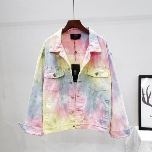 Colorful Gradient Denim Jacket For Women 2021 Autumn New Loose Fashion Casual Hole Jeans Jacket Female Chaquetas Mujer femme