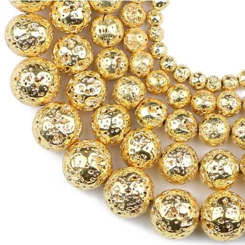 HGKLBB 18 Gold Lava Hematite Natural Stone Round Loose Beads For Jewelry Making 4 6 8 10 12mm Bracelet Necklace DIY Accessories