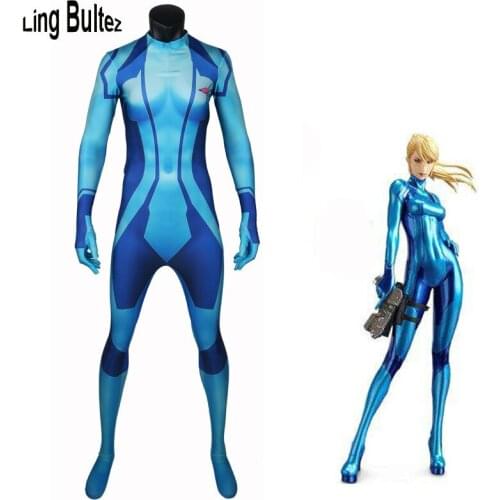Ling Bultez High Quality Samus Costume METROID Cosplay Costume Samus Spandex Suit Woman Halloween Zentai Suit
