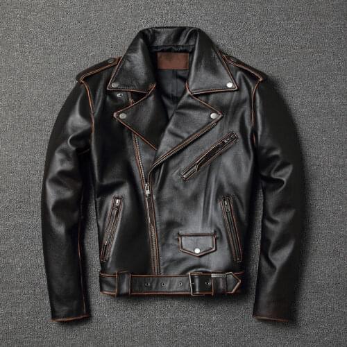 2021 Men Winter New Turn-down Collar Genuine Leather Jackets Men Real Leather Cowhide Coats Male Slim Motorcycle Outwear W591