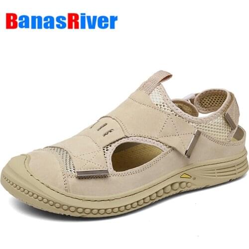 2022 Leather Men Shoes Summer New Large Size Sandals Fashion Slippers Big Size Handmade Breathable Walking Driving Outdoor Sport