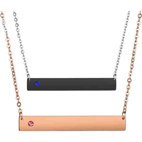 Charm Stainless Steel Rolo Chain Gold Black Rectangle Blank Dog Tags with Rhinestone Necklace for Men Women Army Jewelry