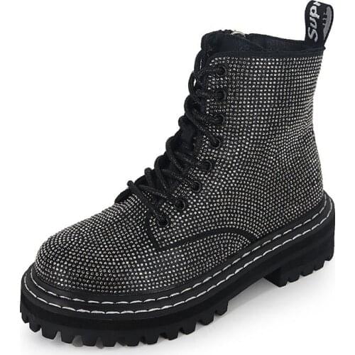 Autumn New Style Full Drill Martin Boots British Fan Bike Thick Heel Short Boots Chelsea Handsome Single Boots Womens Shoes