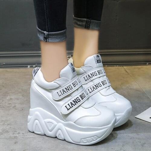 Rimocy 2021 Autumn Chunky High Platform Sneakers Women Height Increasing Wedges Sport Shoes Woman White PU Leather Casual Shoes