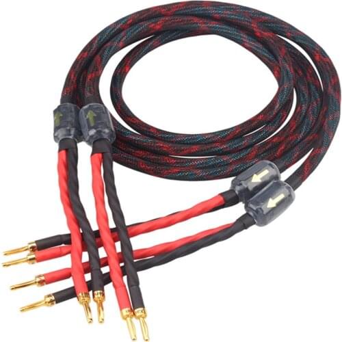 Pair Audiophile 4N Oxygen-free Copper (OFC) Antique Amplifier Love Speaker Cable High-quality HiFi Audio Cable Banana Plug