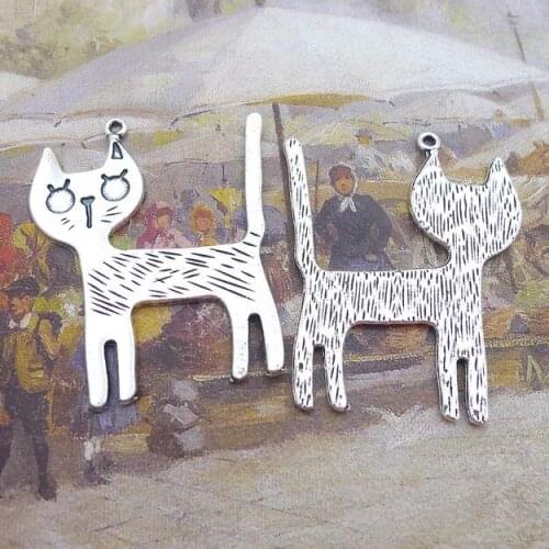 4 PCS/Lot 31mm*47mm Pendant Antique Silver Color Cat Charms For DIY Jewelry Making Handmade Craft