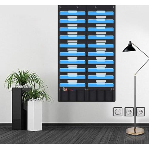 20 Pocket Door Hanging File Organizer With Name Tag,Black Wall Storage Pocket Charts With 4 Hangers,Great for Classroom,School,H