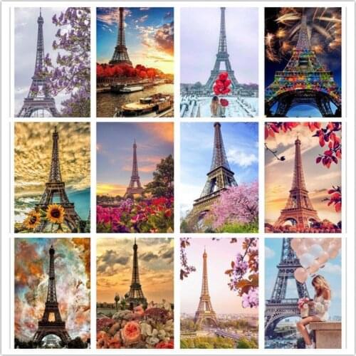Full Round Diamond Painting Paris Tower Landscape Cross Stitch Mosaic Kits Diamond Embroidery Kits Home Decor Gift