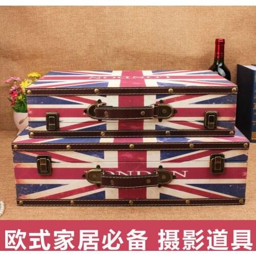 Promotional Union Jack retro suitcase wooden box storage box creative home hotel Photography Showcase
