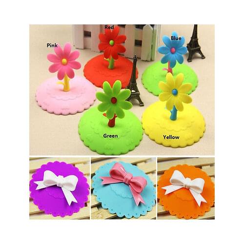 Silicone Cute Anti-dust Cup Cover Coffee Suction Seal Lid Cap Bow Cup Cover Soft Cup Cover Wild Color Random