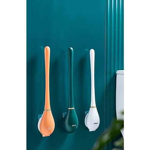Silicone Brush Head Toilet Brush Bathroom Cleaning Brush Set Wall-Mounted Automatic Opening And Closing No Dead Corner Wash