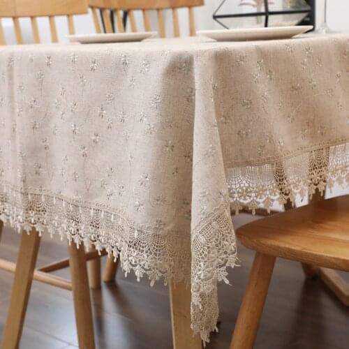 Cotton and Linen Tablecloth for Living Room Embroidered Table Cloth Lace Dining Table Cover Tassel Table Cover Mantel Mesa Obrus