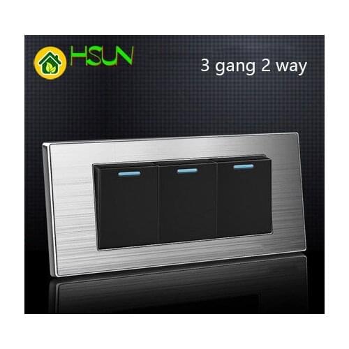Us Standard 3 Gang 2 Way Light Switch With Led Indicator On / Off Wall Switch Stainless Steel Panel 118mm * 72mm