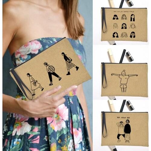 Walk Girl Clutch Cases Bag for Women Linen Fashion Casual Cosmetic Pouch Handbag Travel Party Pencil Shopping Tote Bag Best Gift