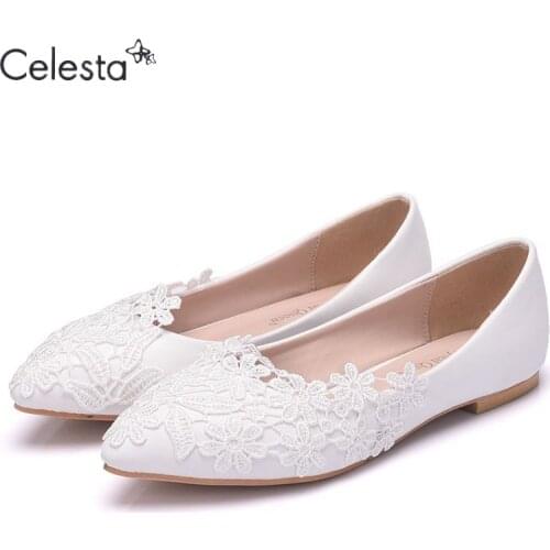 Celesta Wedding Shoes Bridal Flat Shoes Elegant Simple Lace Flower Wedding Party Shoes Women Flat Shoes Bridesmaid Shoes
