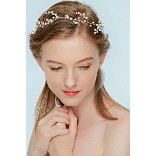 Bridal Pearls Silver Headband Wedding and Bride Hairpiece for Evening Party Vintgae Hair Vine Bridal Hair Accessories