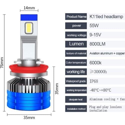Led H7 H11 9005 HB3 9006 HB4 9012 HIR2 Bulbs H4 H8 LED Lamp Canbus CSP 6000LM 6000K 55W Car Headlight Fog Light